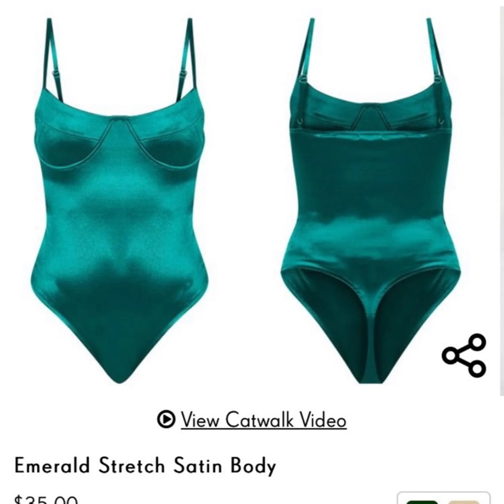 PrettyLittleThing Stretch Satin Bodysuit -Emerald